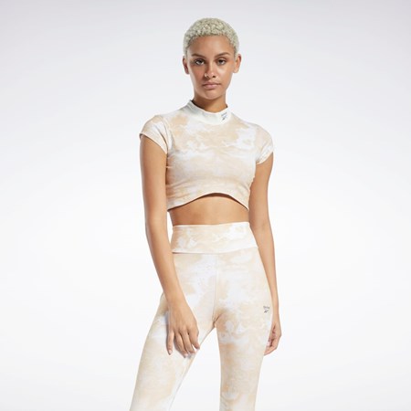 Reebok Classics Cloud Splatter-Print Kratke Sleeve Cropped T-Shirt Stucco | UNBZY9875