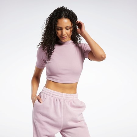 Reebok Kratke Sleeve Rib Tight Shirt Infused Lilac | NTRKC0871