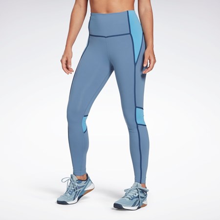 Reebok Lux High-Waisted Colorblock Tights Modre | AUZNR2567