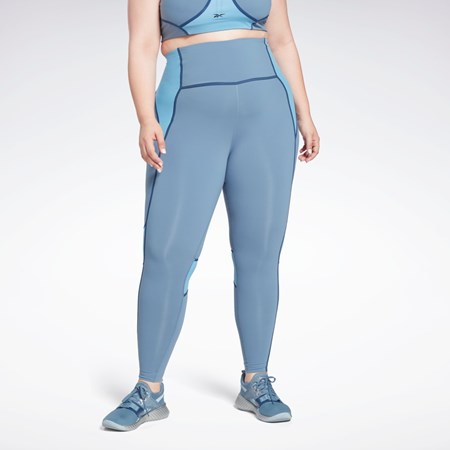 Reebok Lux High-Waisted Colorblock Tights (Plus Size) Modre | UJPVY4081