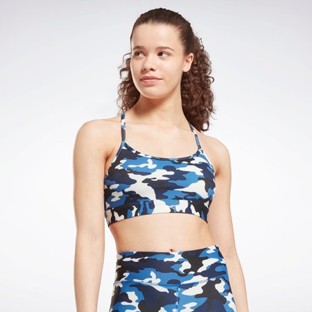 Reebok Lux Vychudnutý Remienkove Camo Print Sports Bra Modre | AYRMO9147