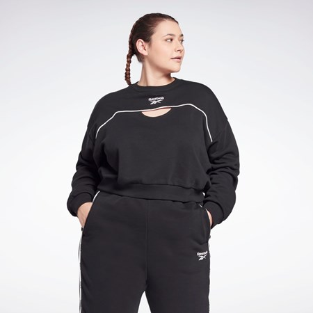 Reebok Piping Crewneck Sweatshirt (Plus Size) Čierne | EFTQK3564