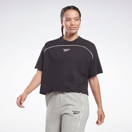 Reebok Piping T-Shirt Čierne | UYQTK2983