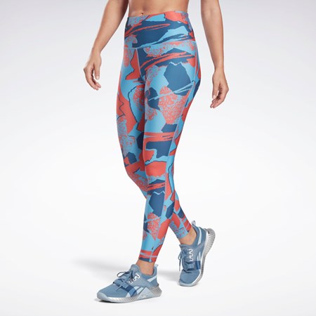 Reebok Workout Ready Printed Leggings Modre | DENSO3014