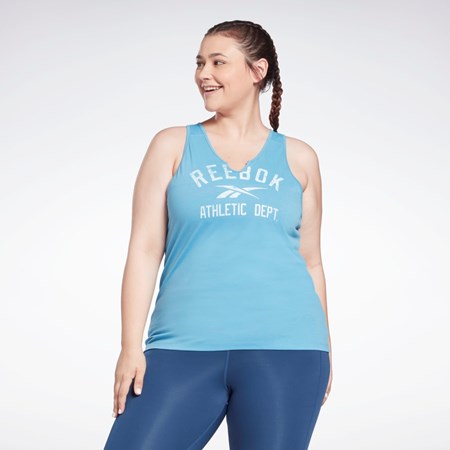 Reebok Workout Ready Supremium Big Logo Tank Top (Plus Size) Modre | NDFQX4857